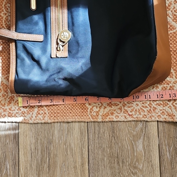 Michael Kors Kempton Blue Nylon Tote Bag with Brown Leather Trim and Gold Trim - Picture 9 of 13